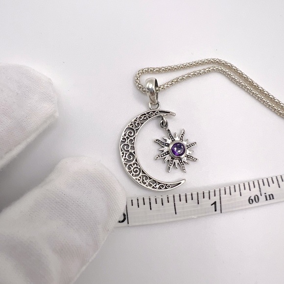 Genuine Amethyst .925 Sterling Silver Moon Necklace - Picture 13 of 13